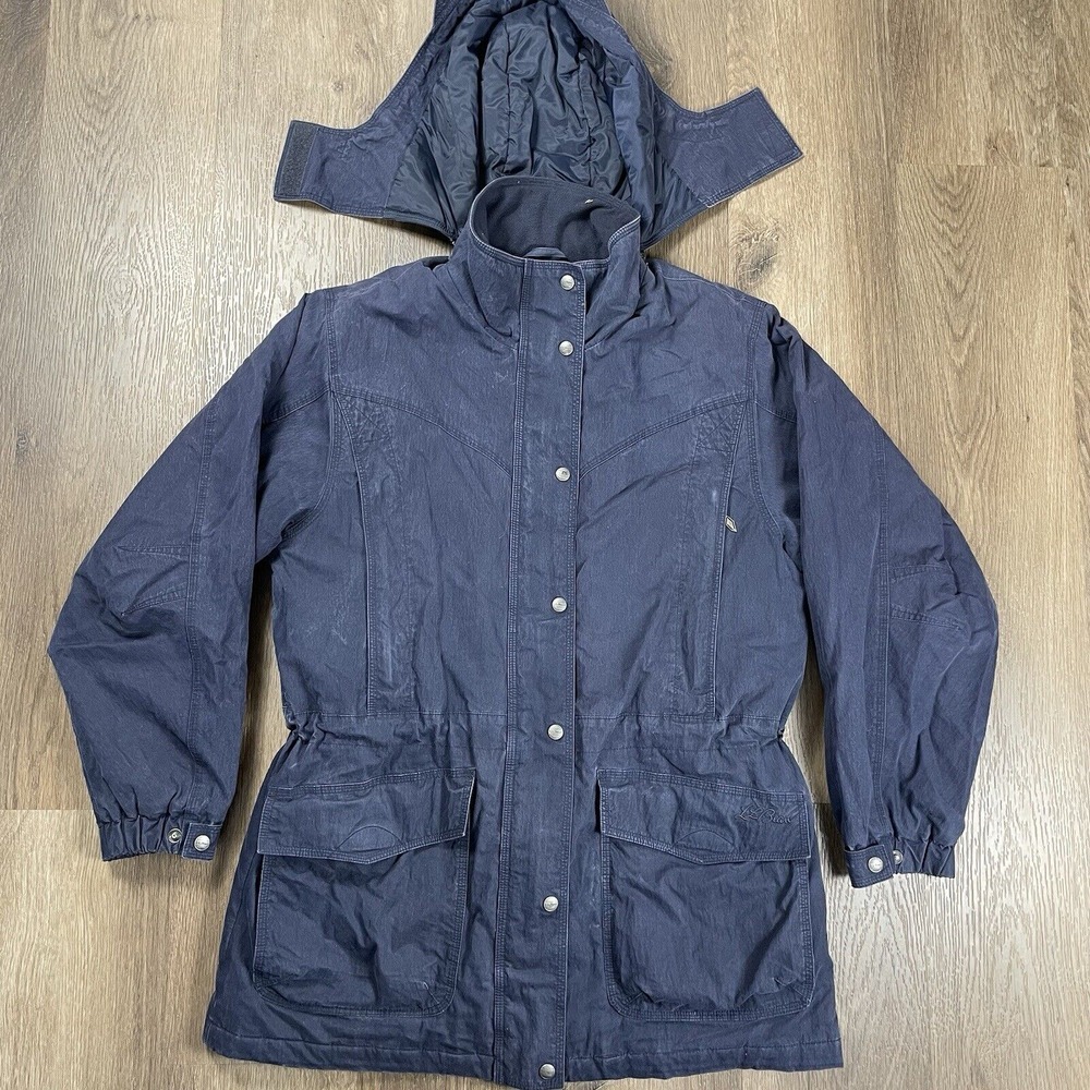 LL BEAN Baxter State Parka Womens Size M Navy Blue Full Zip Lined‎ Hood Quilted